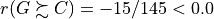 r(G \succsim C) = -15/145 < 0.0